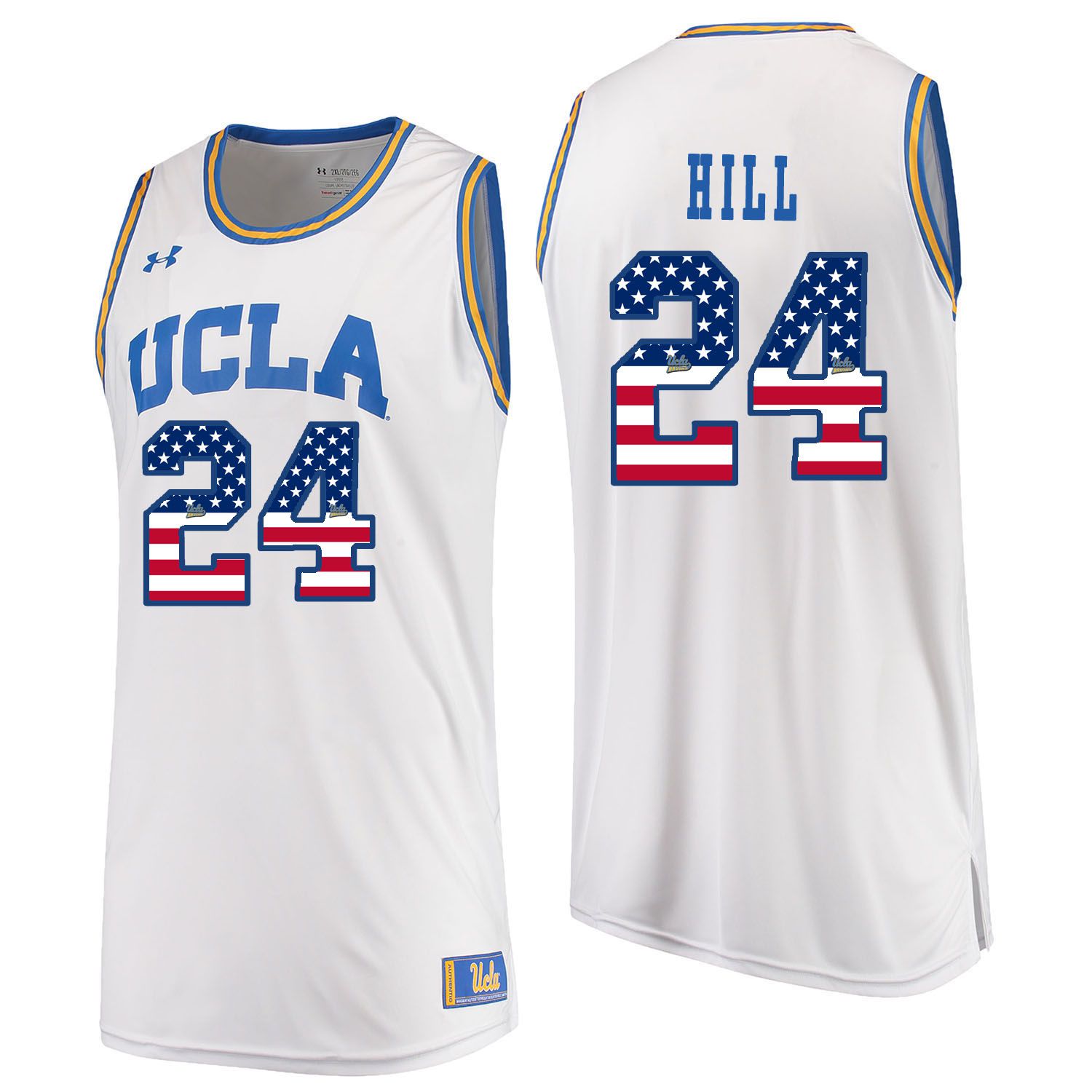 Men UCLA UA 24 Hill White Flag Customized NCAA Jerseys